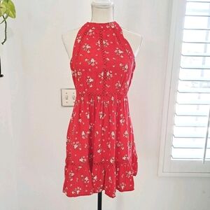 Anthropologie Sunday Mi Amor Summer Dress Red Floral Open Back Boho Size Medium